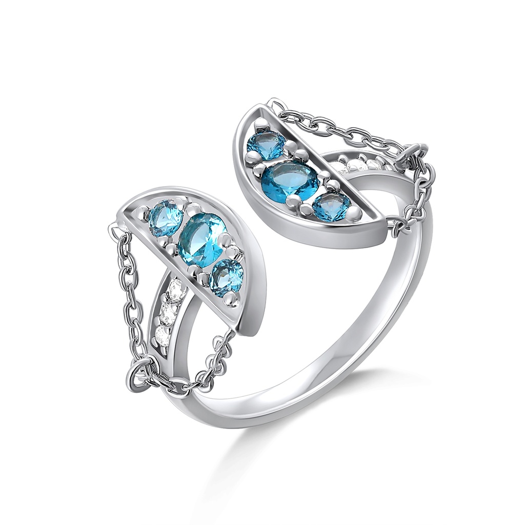 Ocean Blue Gemstone Chain Ring With Modern Open Design