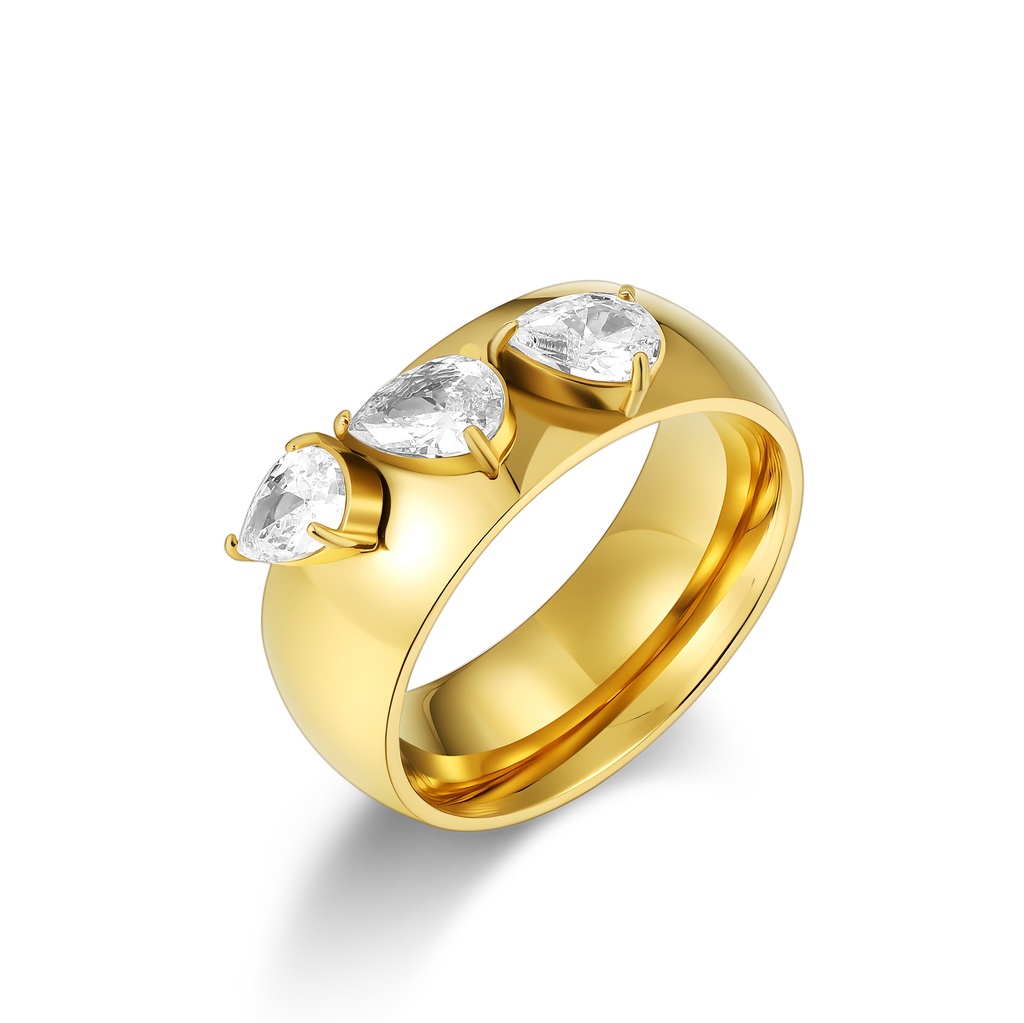 Adjustable Gold Stainless Steel Ring with Purple Emerald Cut Stone