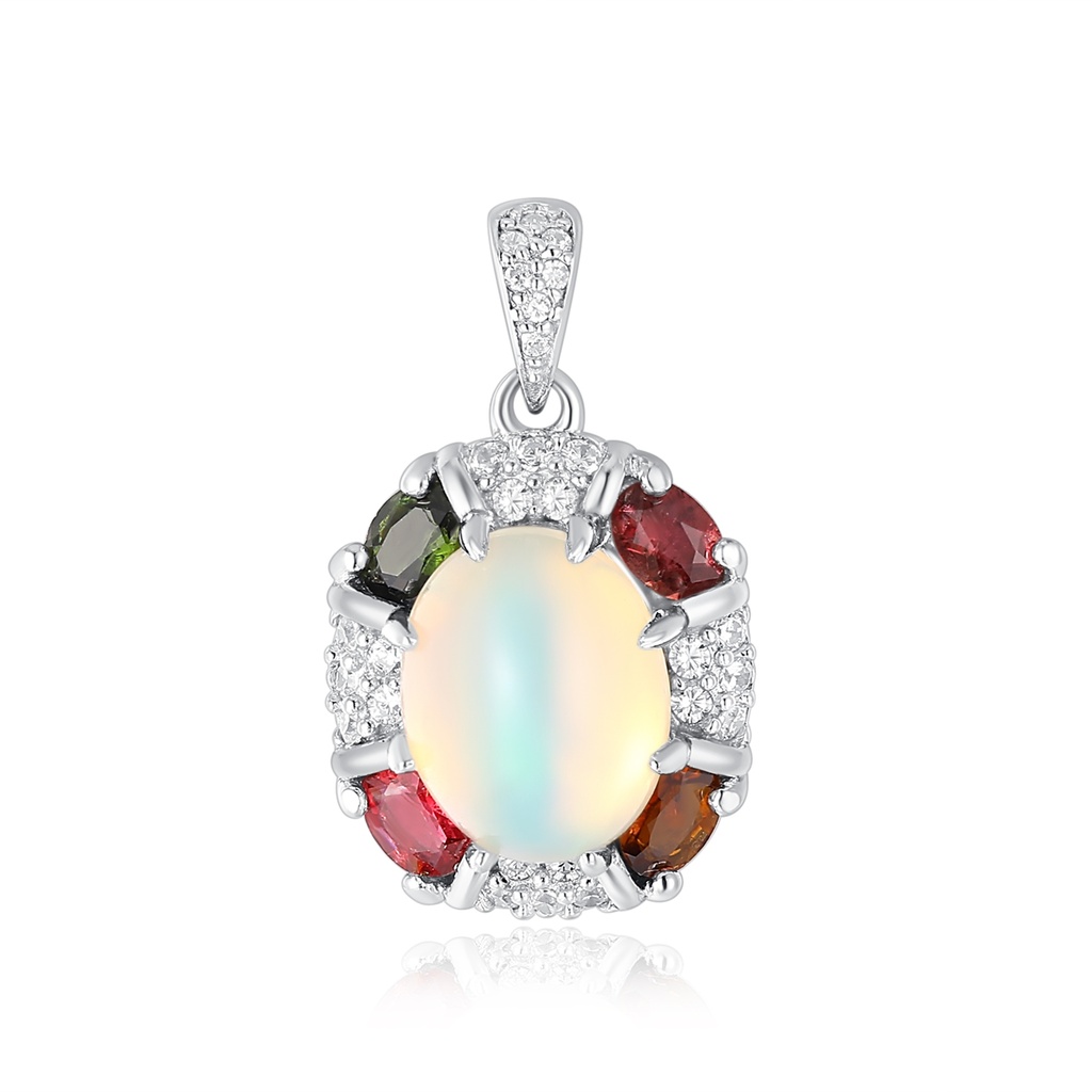 Opal-Inspired Pendant with Multi-Gem Accents and Crystal Halo