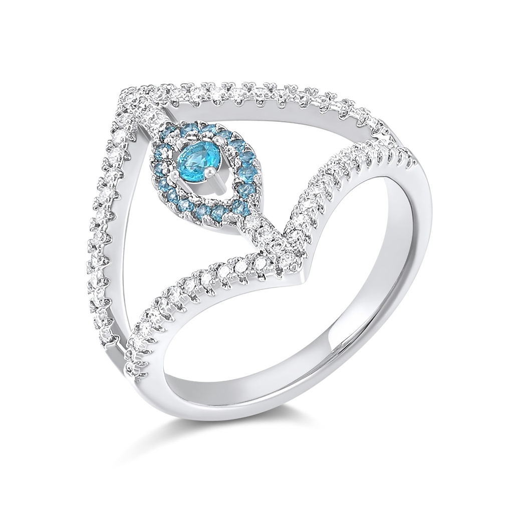 Open Triangle Brass Ring with Blue Center and White CZ