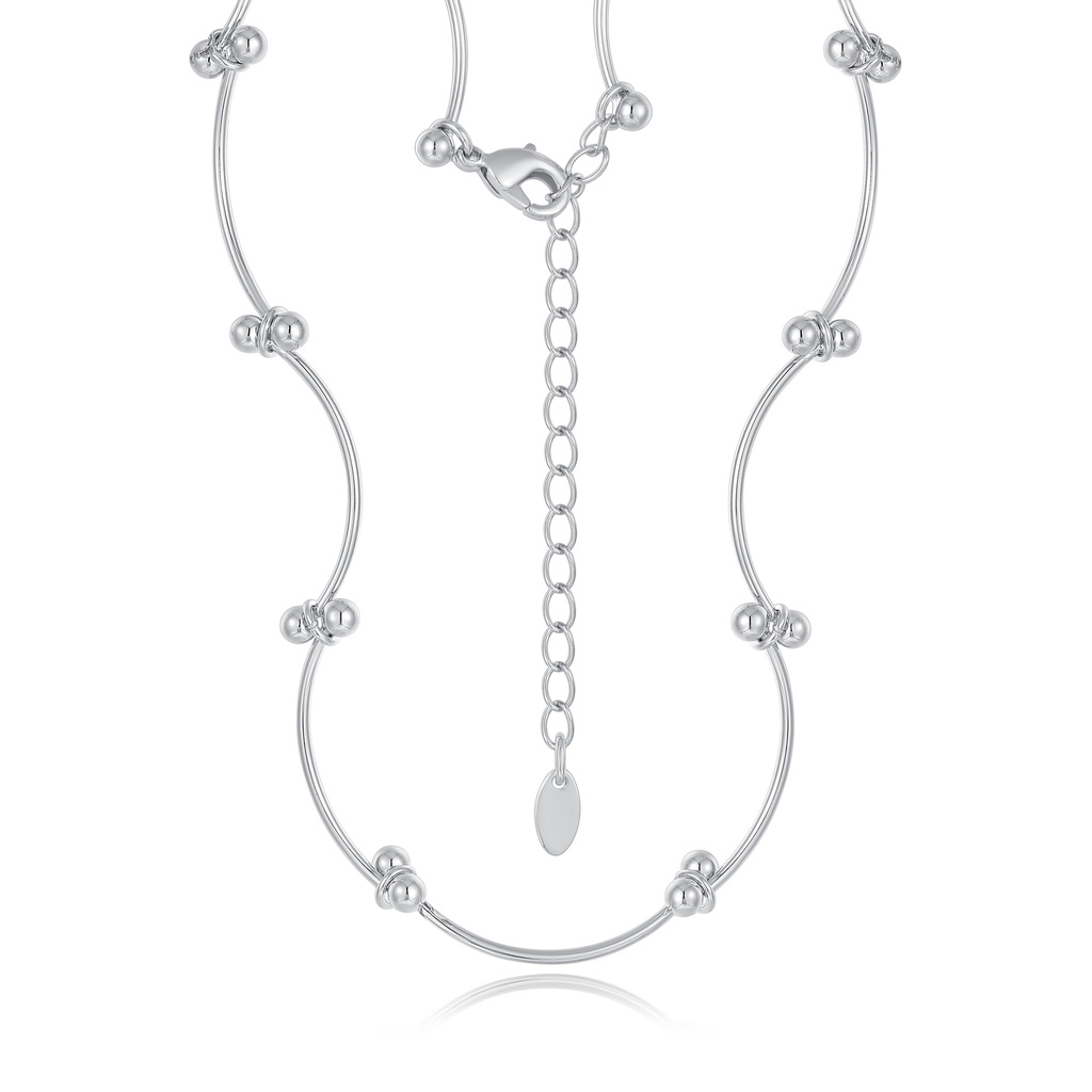 Organic Sculpted Rectangle Pendant on Silver Textured Chain Necklace