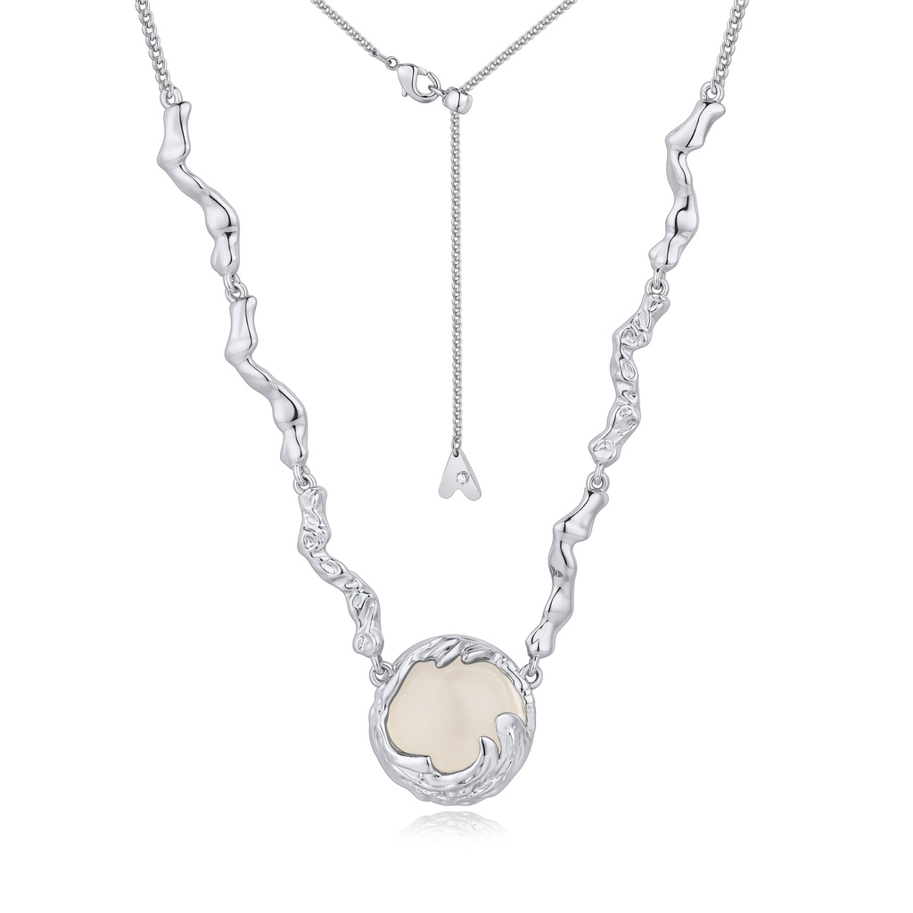 Organic Silver Textured Necklace with Round Flame Pendant