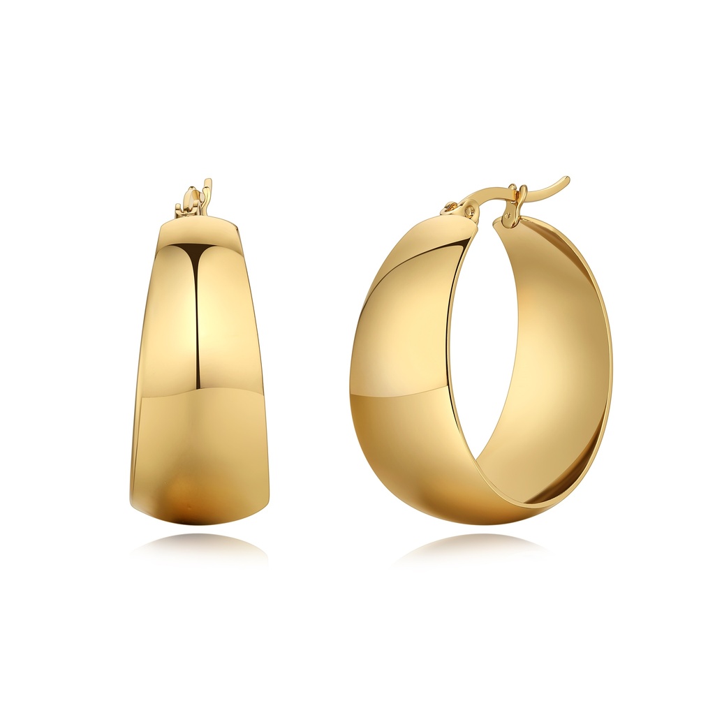 Bold Polished Wide Hoop Earrings Stainless Steel Gold Finish