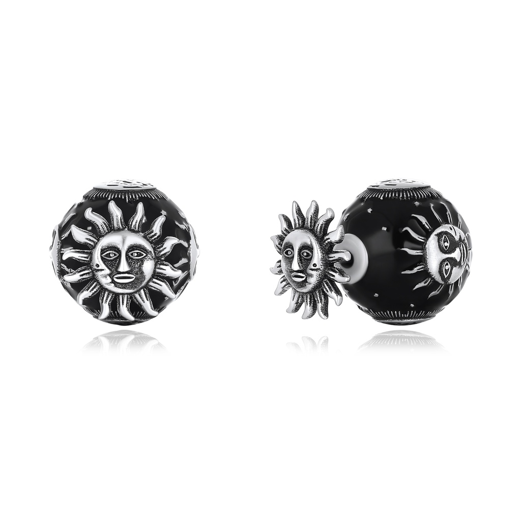 Bold Retro Black Sun Design Earrings for Artistic Expression