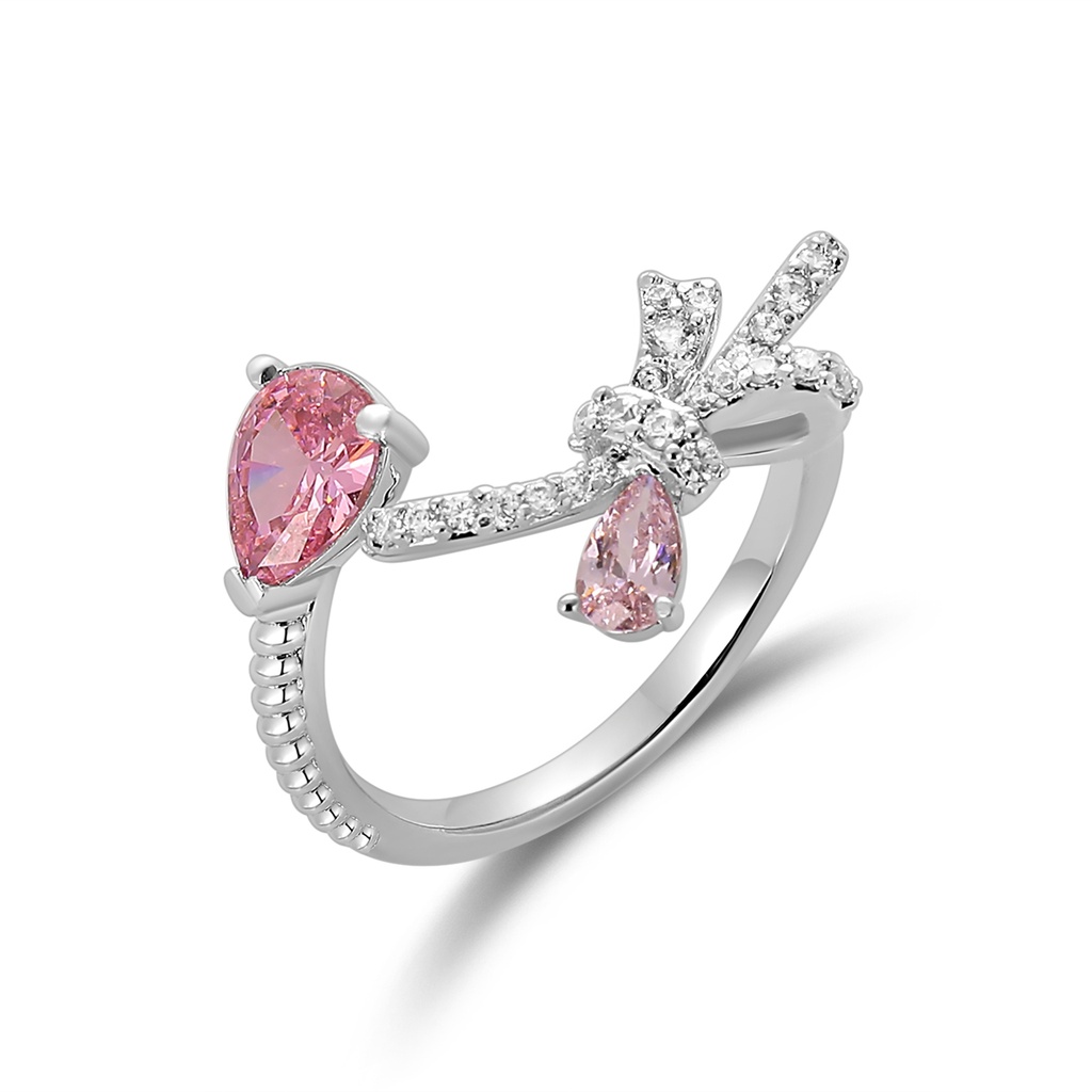 Pink Dragonfly Ring with Pear-Cut Crystal Accents