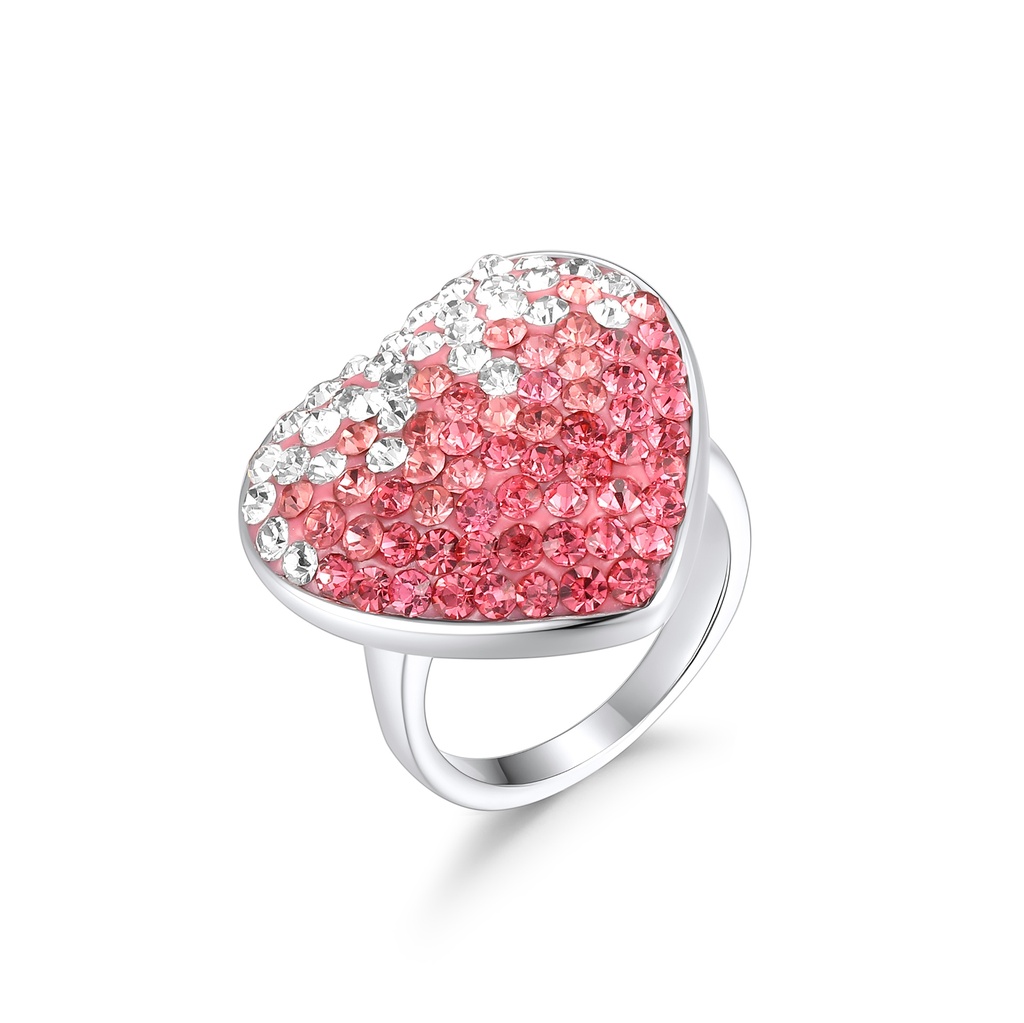 Pink Heart Crystal Stainless Steel Ring with Sparkling Gradient Design
