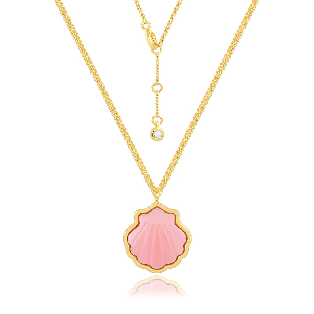 Pink Shell Necklace with Delicate Gold Chain and CZ Accent