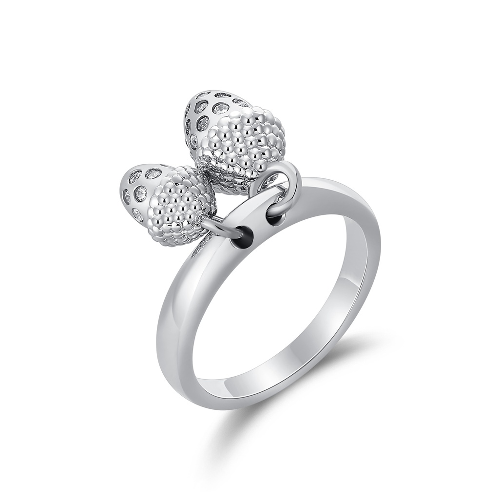 Playful Acorn Dangle Ring – Textured Charms on Sleek Band