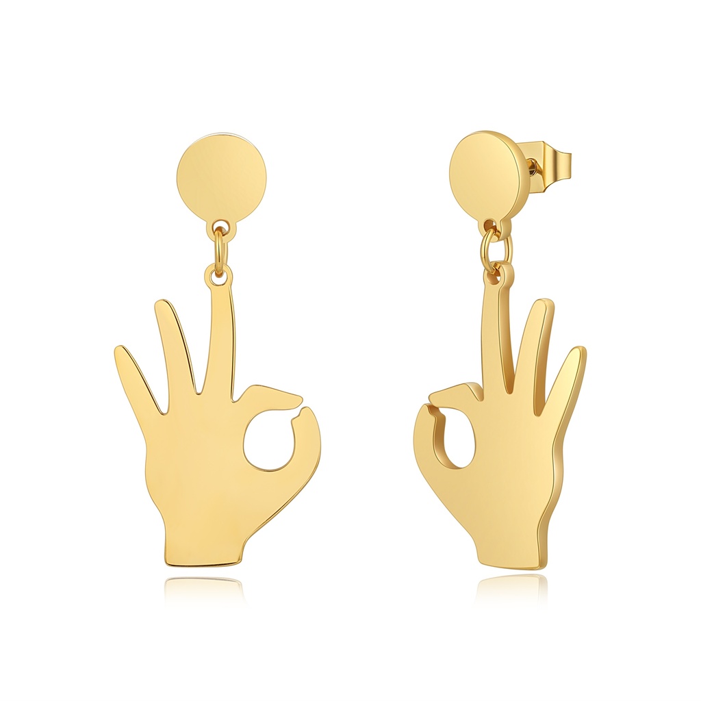 Playful Hand Gesture Stainless Steel Stud Earrings in Gold Tone