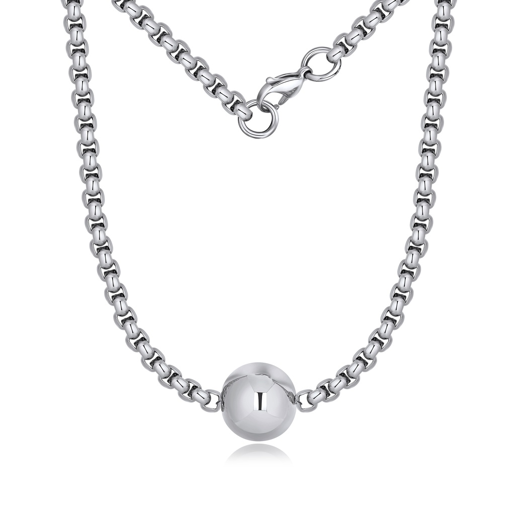 Polished Ball Pendant Stainless Steel Chain Necklace Minimalist Design