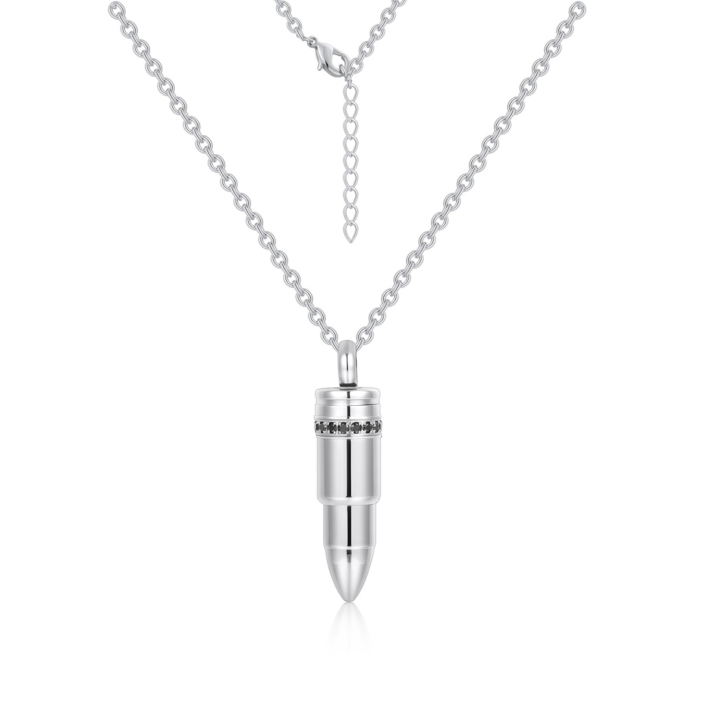 Polished Bullet Pendant Necklace in Stainless Steel for Men