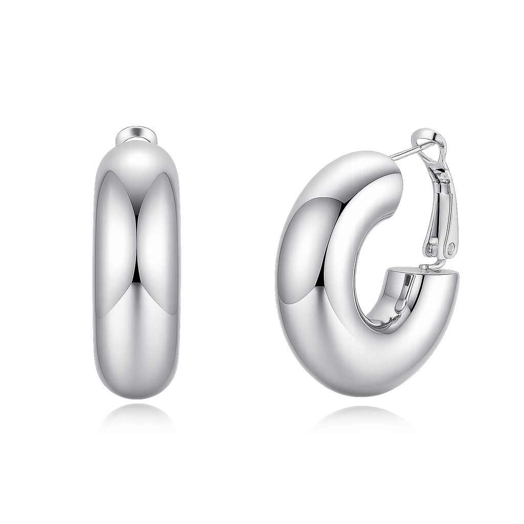 Polished Chunky Hoop Earrings in Stainless Steel for Women