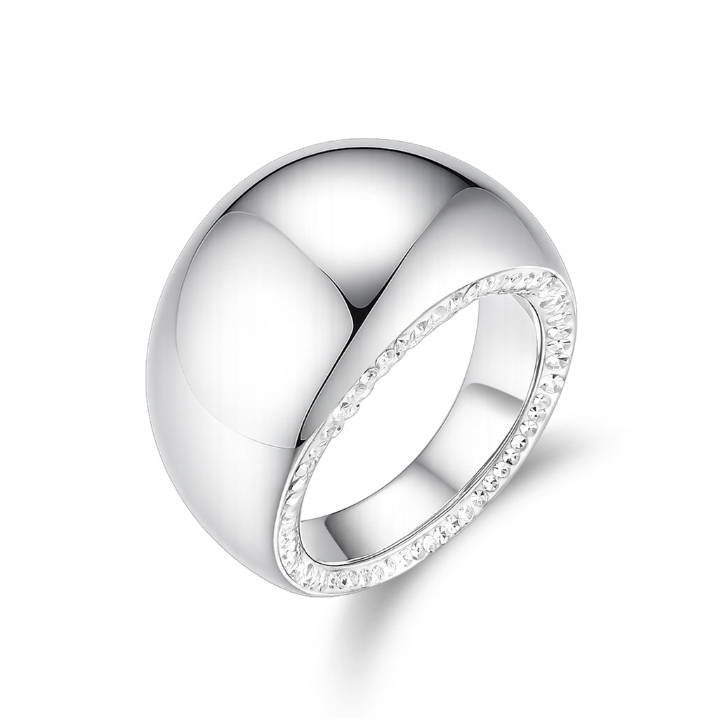 Polished Dome Stainless Steel Ring with Textured Inner Band