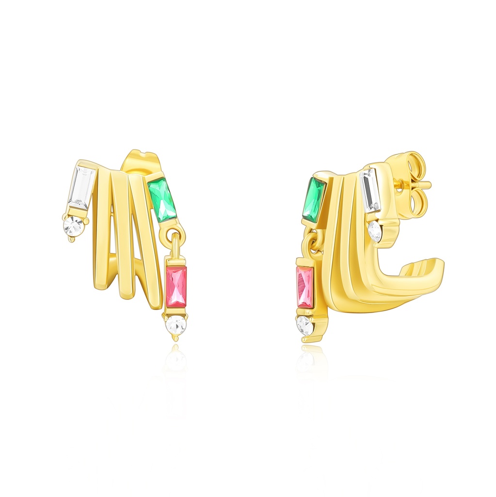 Polished Gold Earrings with Multicolor Crystal Accents for Bold Looks