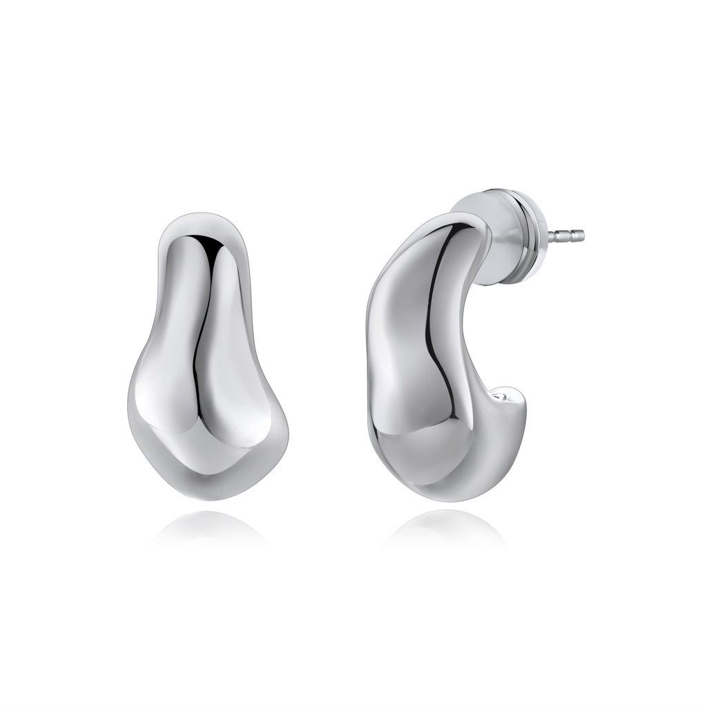 Polished Silver Molten Stud Earrings in Bold Brass