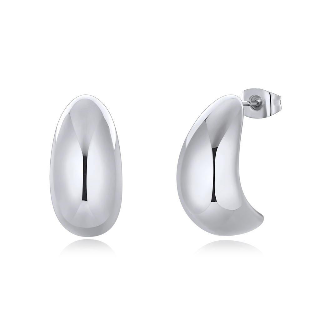 Polished Silver Stainless Steel Chunky Curved Statement Hoop Earrings