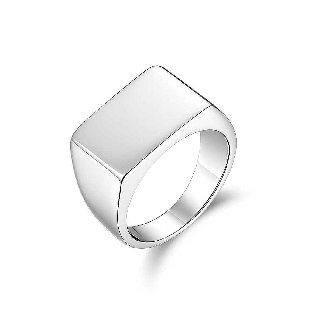Bold Square Stainless Steel Signet Ring with Polished Finish