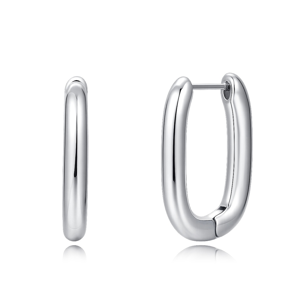 Polished Silver-Tone Stainless Steel Oval Hoop Earrings