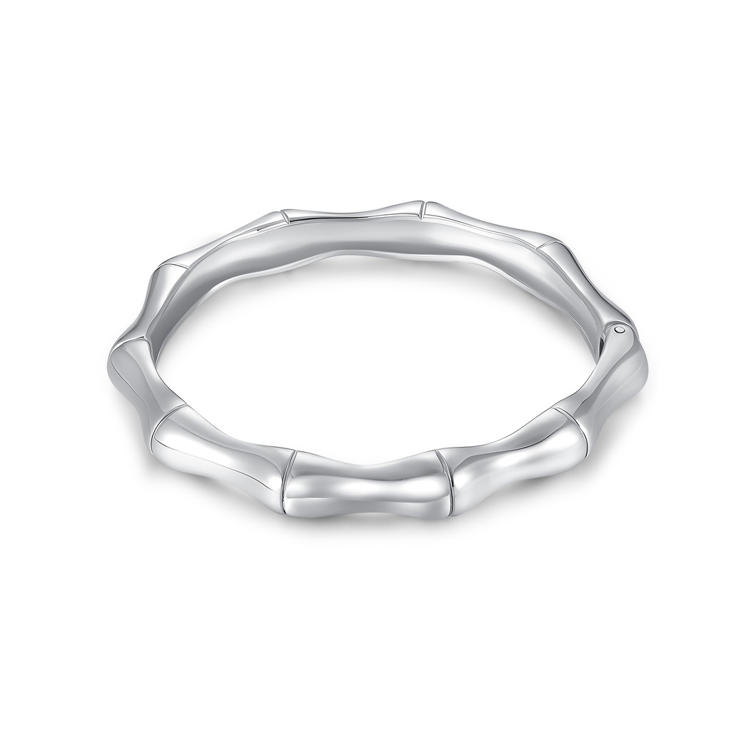Polished Stainless Steel Bamboo-Inspired Bangle Bracelet for Women