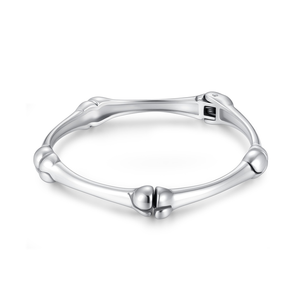 Polished Stainless Steel Bone-Inspired Bangle Bracelet for Men & Women