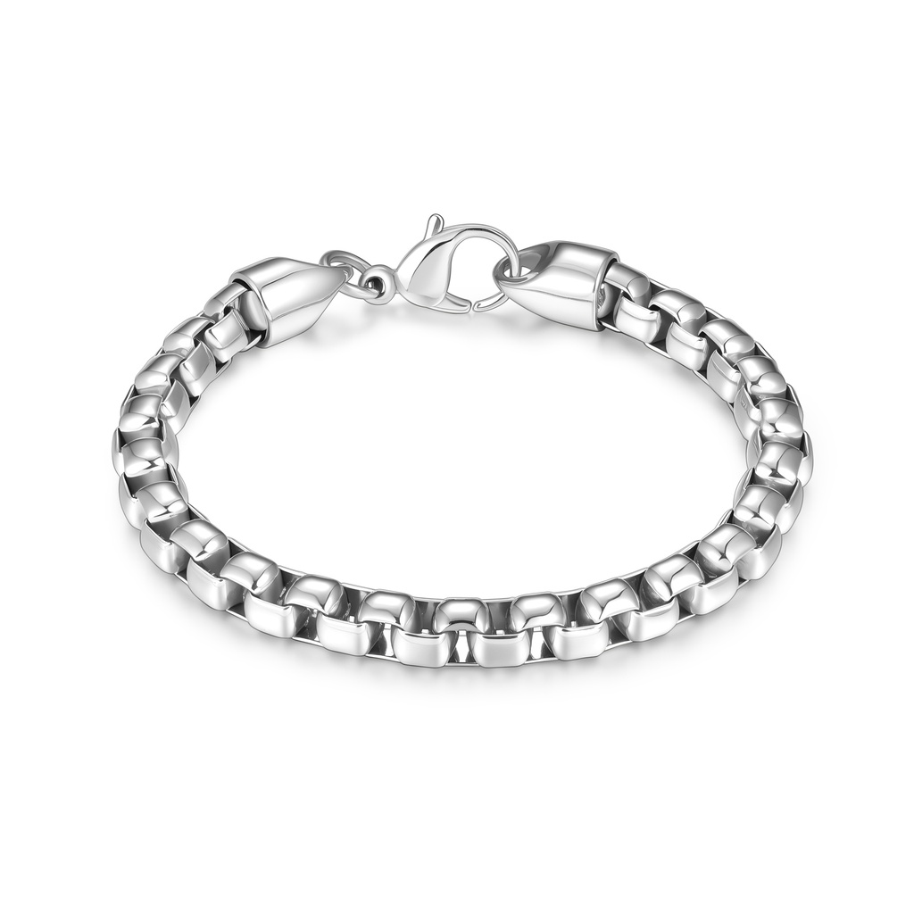 Polished Stainless Steel Box Chain Bracelet with Secure Lobster Clasp
