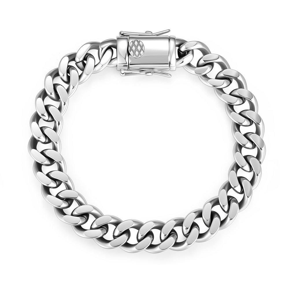Polished Stainless Steel Cuban Link Bracelet with Box Lock Clasp