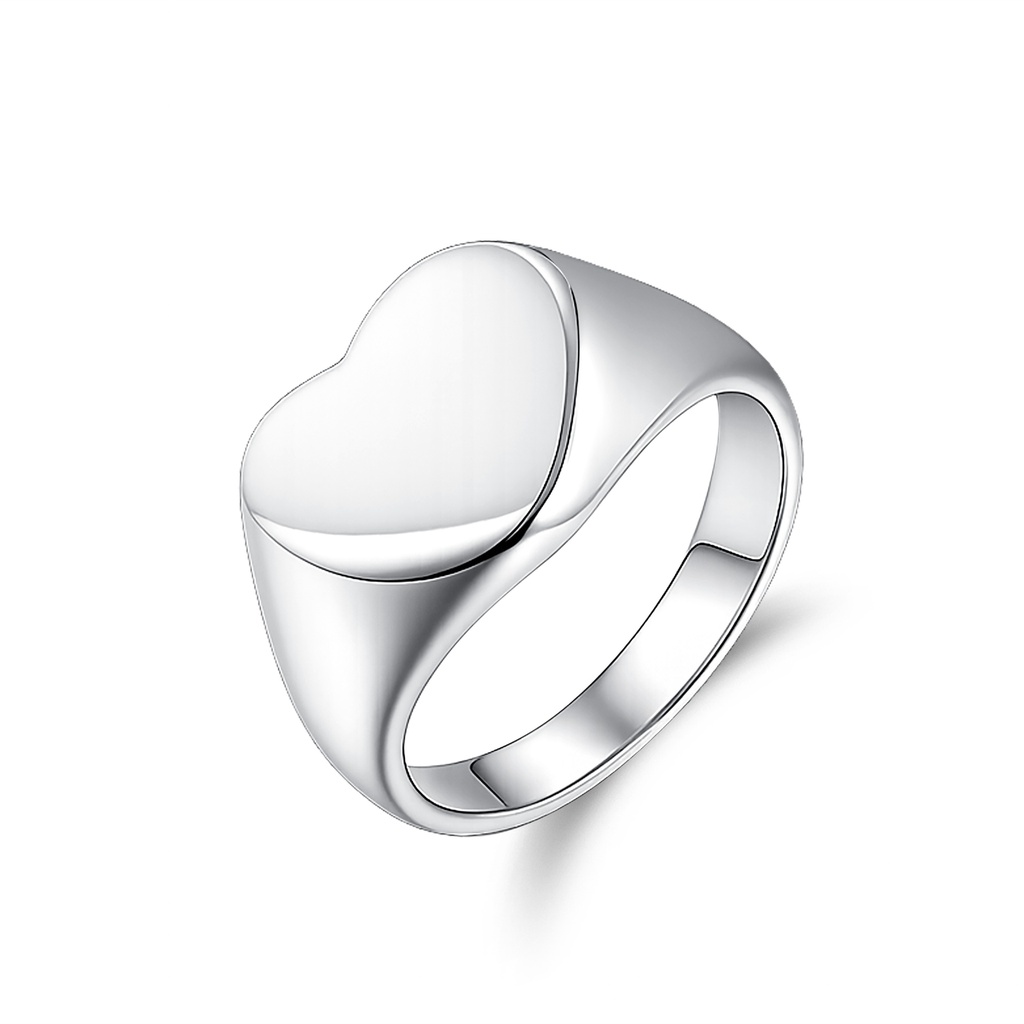 Polished Stainless Steel Heart Signet Ring for Women and Girls