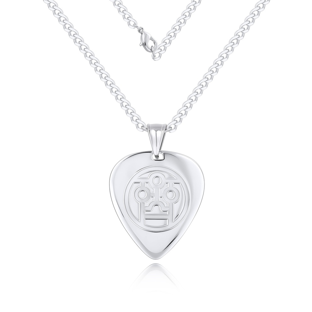 Polished Stainless Steel Pendant Necklace with Modern Asian-Inspired Symbol