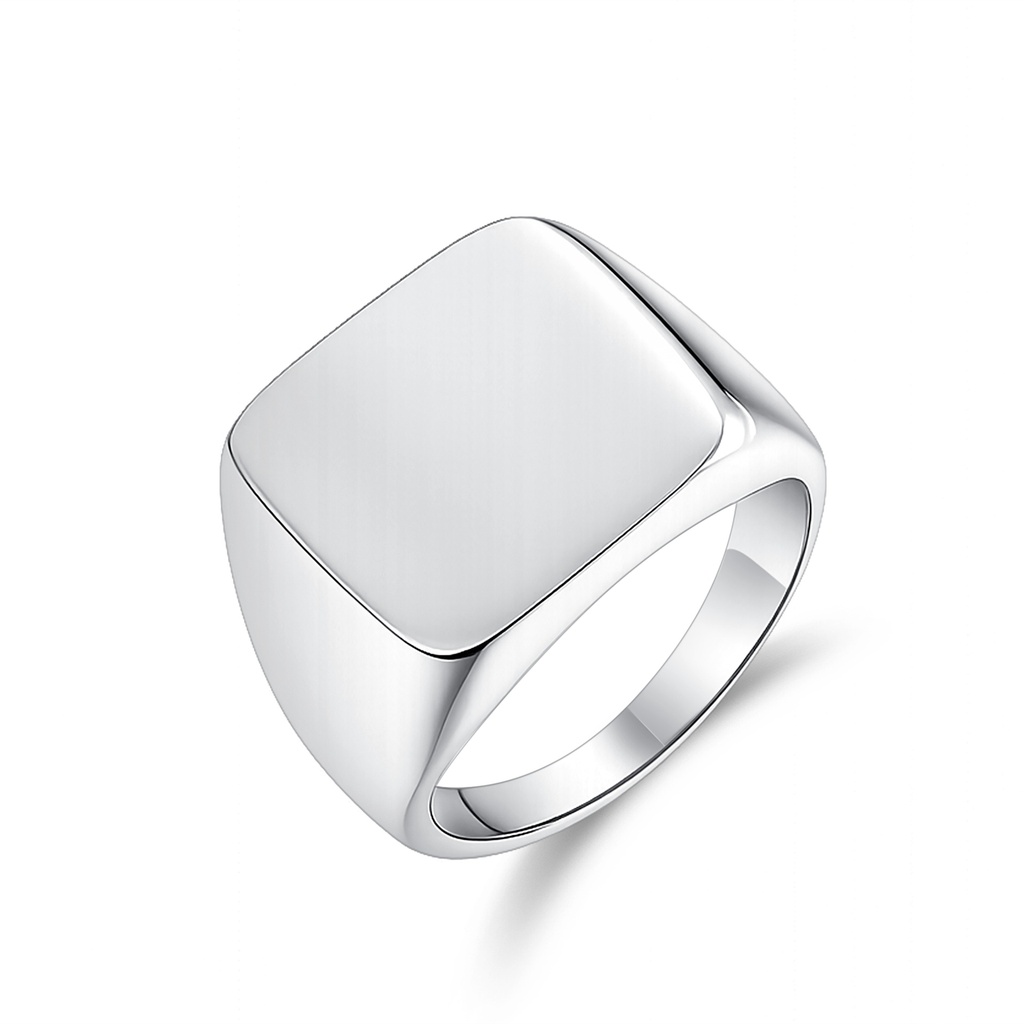 Polished Stainless Steel Signet Ring with Minimalist Square Design