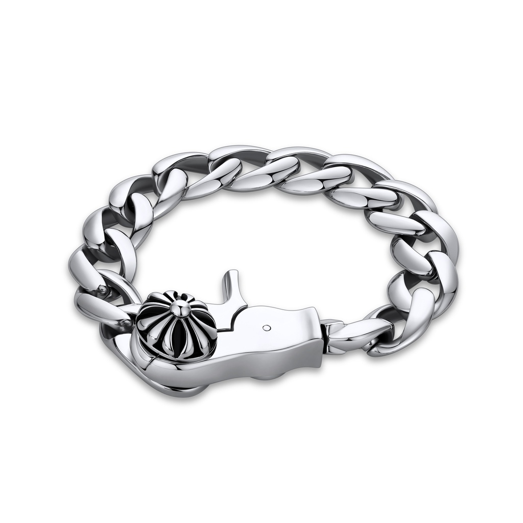 Bold Stainless Steel Chain Bracelet with Gun Revolver Clasp