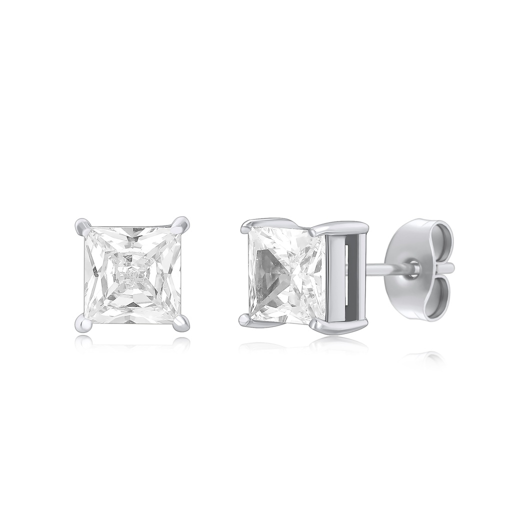 Princess Cut Stainless Steel Stud Earrings with Sparkling CZ Stone