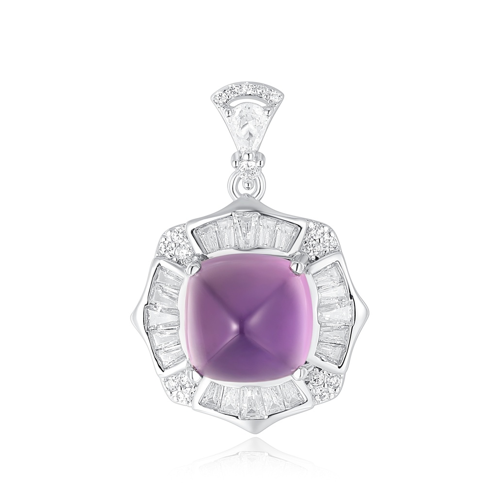 Purple Cabochon Pendant with Crystal Frame and Modern Elegance