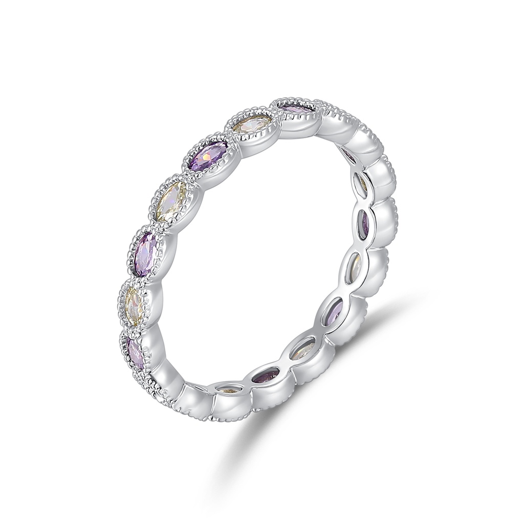 Purple and White Zircon Marquise Brass Eternity Ring
