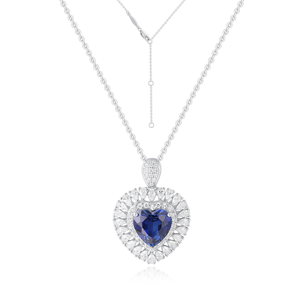 Radiant Blue Heart Pendant Necklace with Sparkling Halo Design