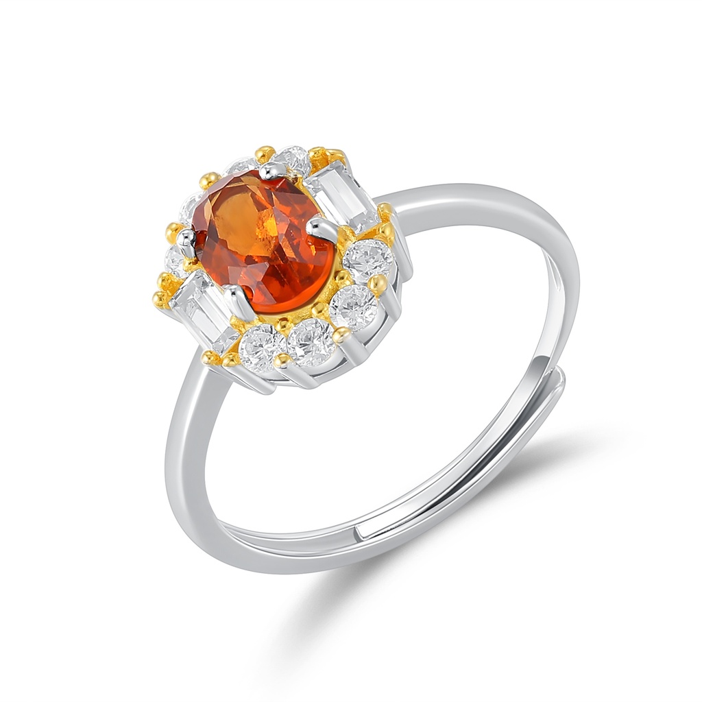 Radiant Orange Gemstone Halo Ring with Brilliant Crystal Accents