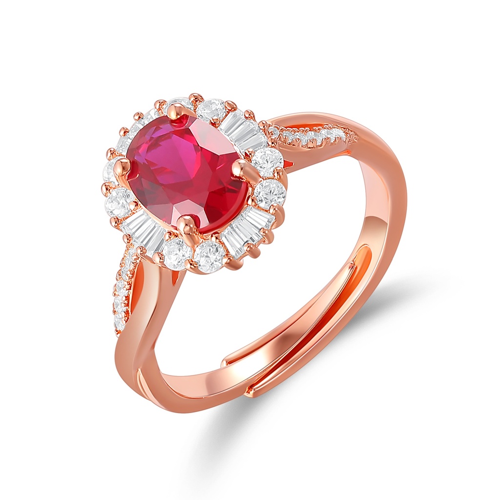 Radiant Oval Ruby Ring with Sparkling Diamond Halo Accent