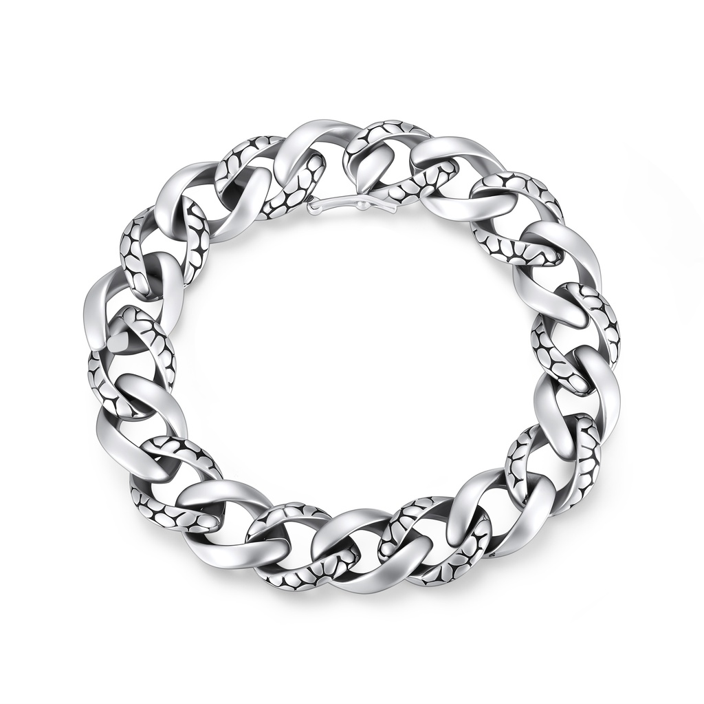 Bold Stainless Steel Cuban Link Bracelet with Patterned Inlay