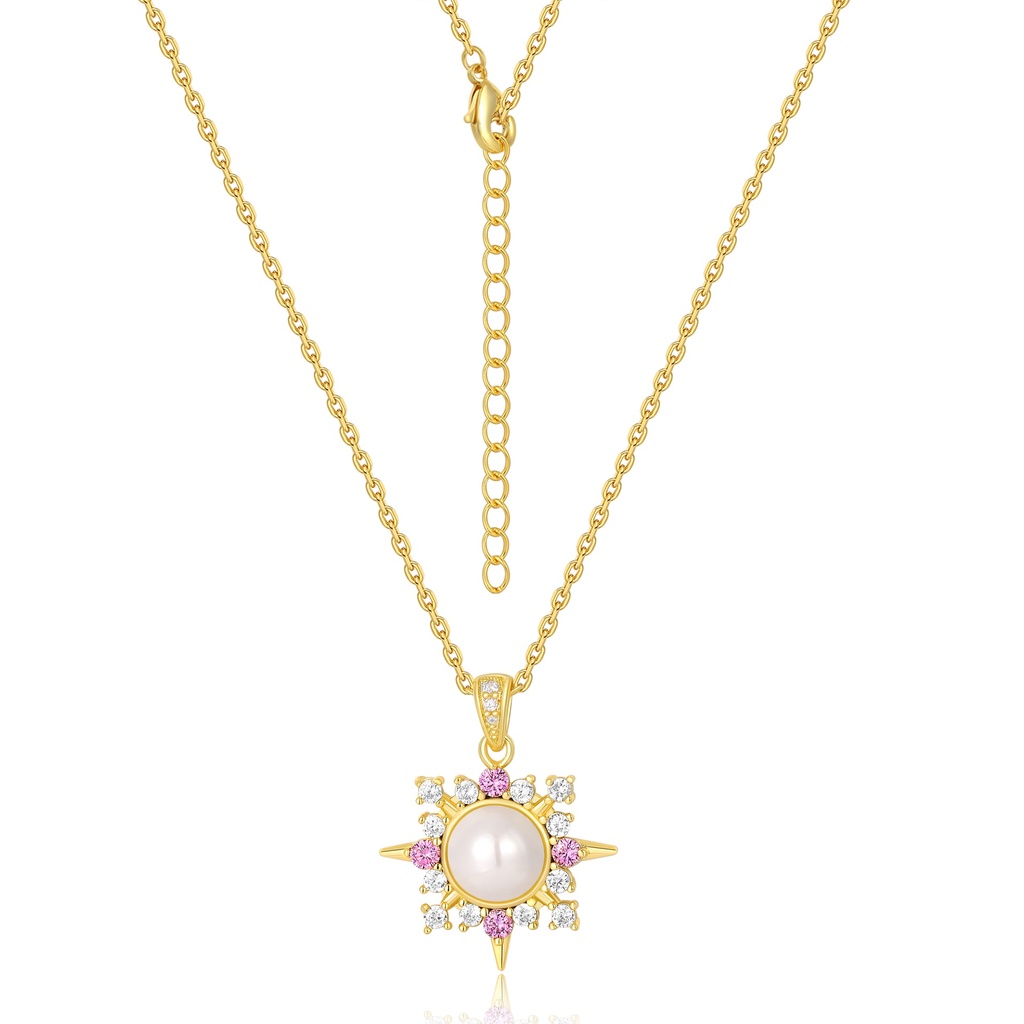 Radiant Pearl and Pink Crystal Star Pendant Necklace