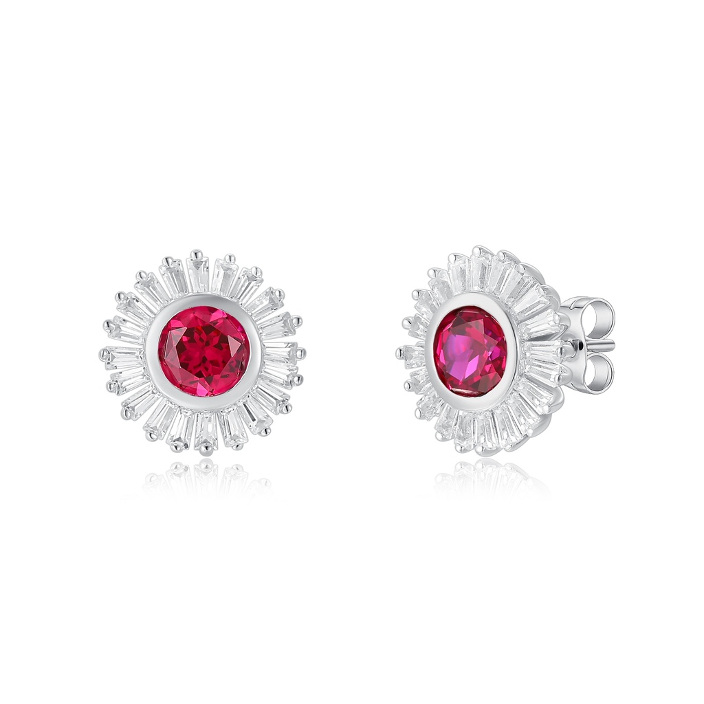 Radiant Ruby Red Stud Earrings with Sparkling Halo Brilliance