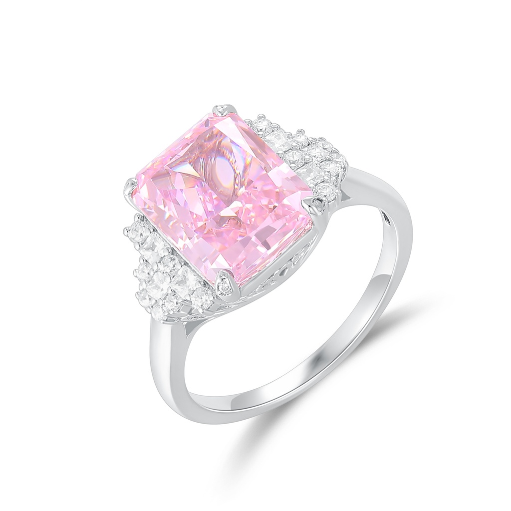 Radiant-Cut Pink Sapphire Ring with Sparkling Diamond Accents