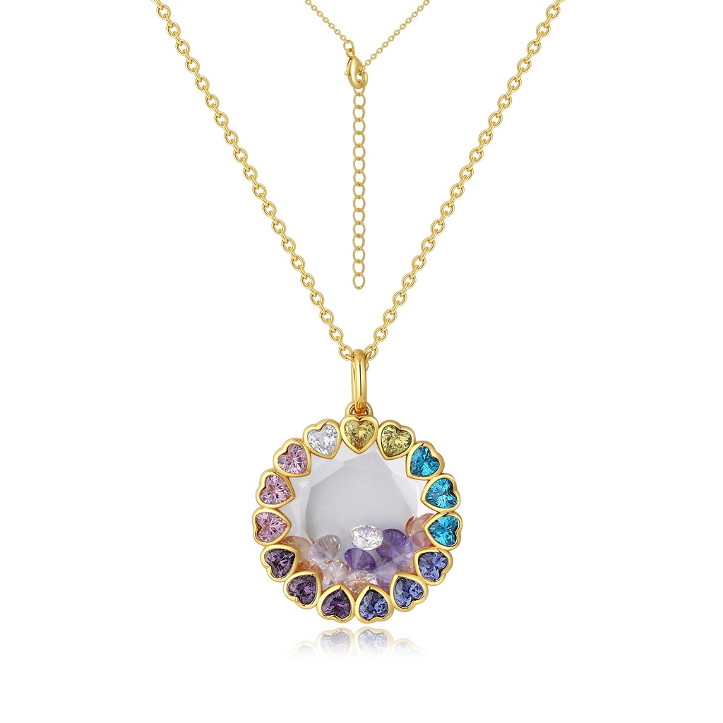 Rainbow Heart Halo Crystal Pendant Necklace with Gold Chain