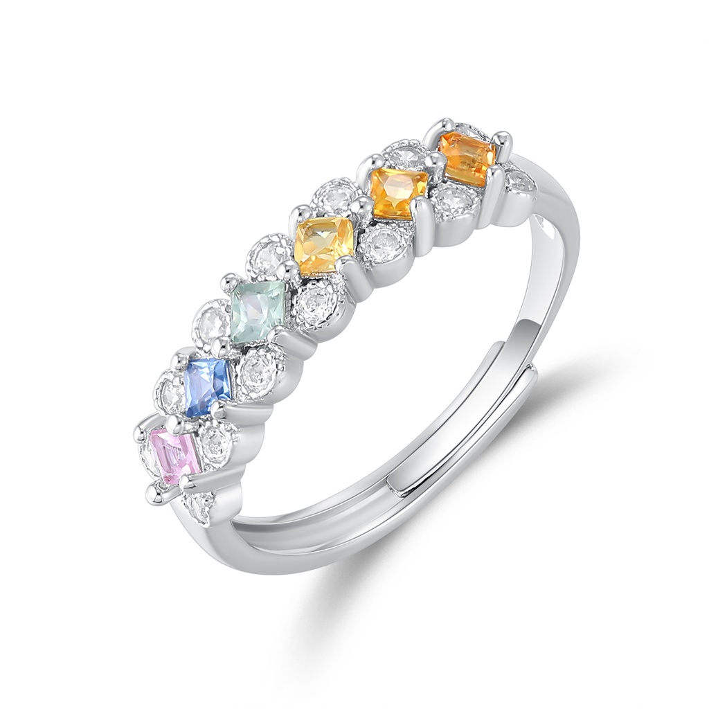 Rainbow Multi-Gemstone Ring with Sparkling White Diamond Accents