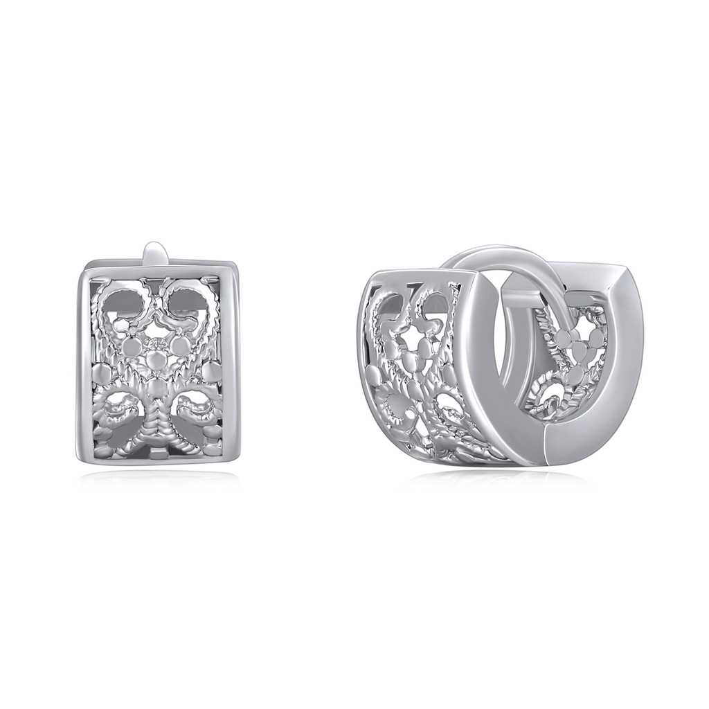 Rectangular Filigree Hoop Earrings with Baroque Pattern
