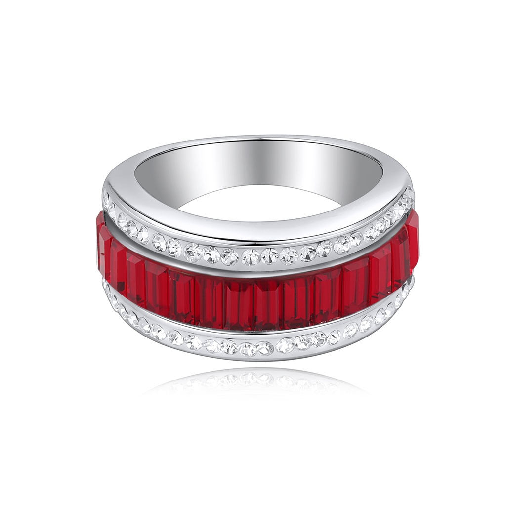 Red & Clear Stone Stainless Steel Ring for Bold Style