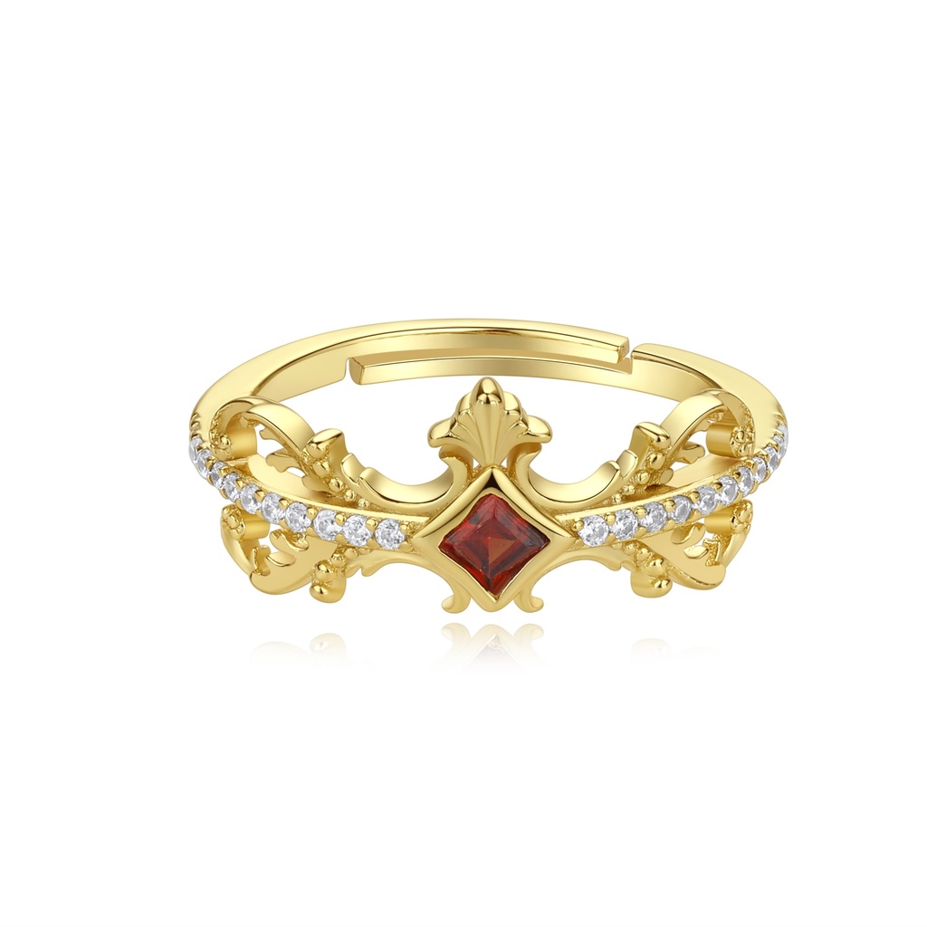 Regal Gold-Tone Ring with Red Diamond-Shaped Center Stone