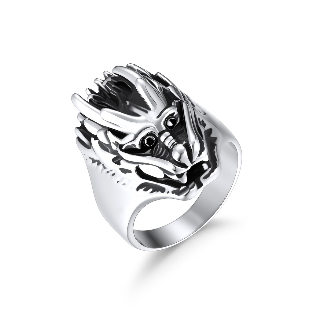Bold Stainless Steel Dragon Head Ring for Men’s Fashion