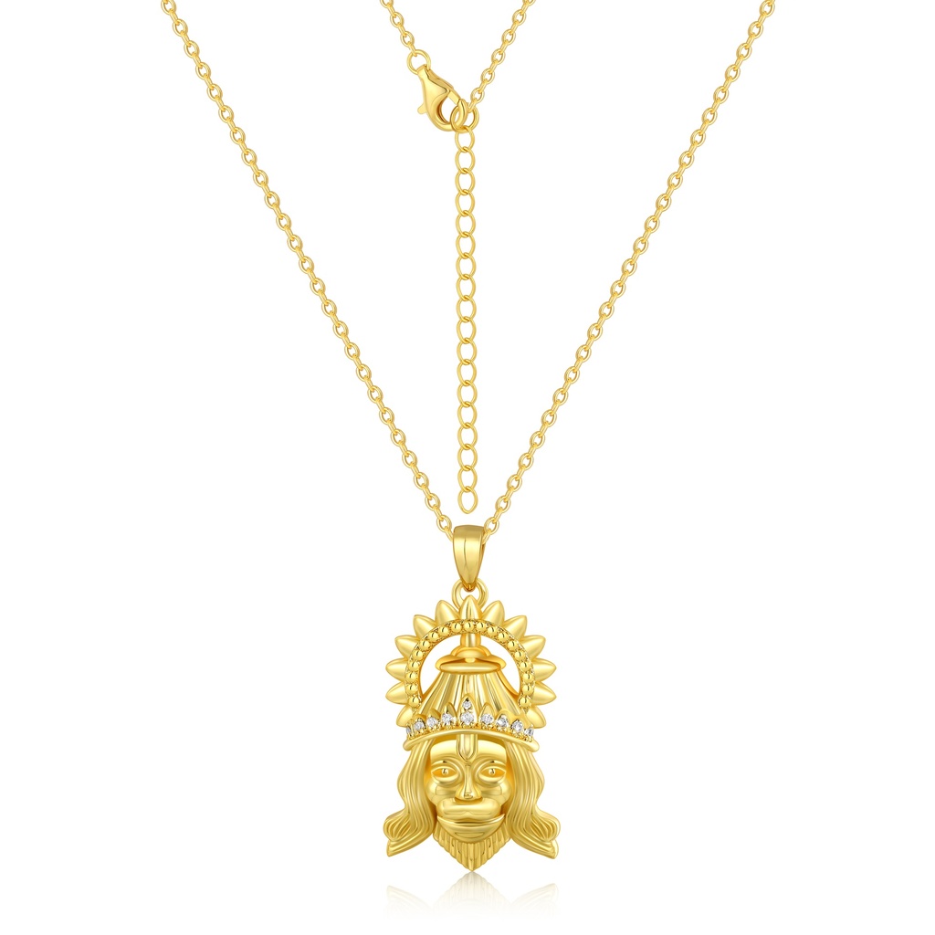 Regal Warrior Pendant Necklace with Crown and Sunburst Design