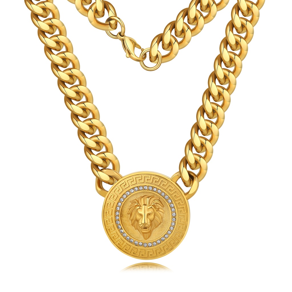 Regal lion pendant on bold Cuban chain for fearless style.