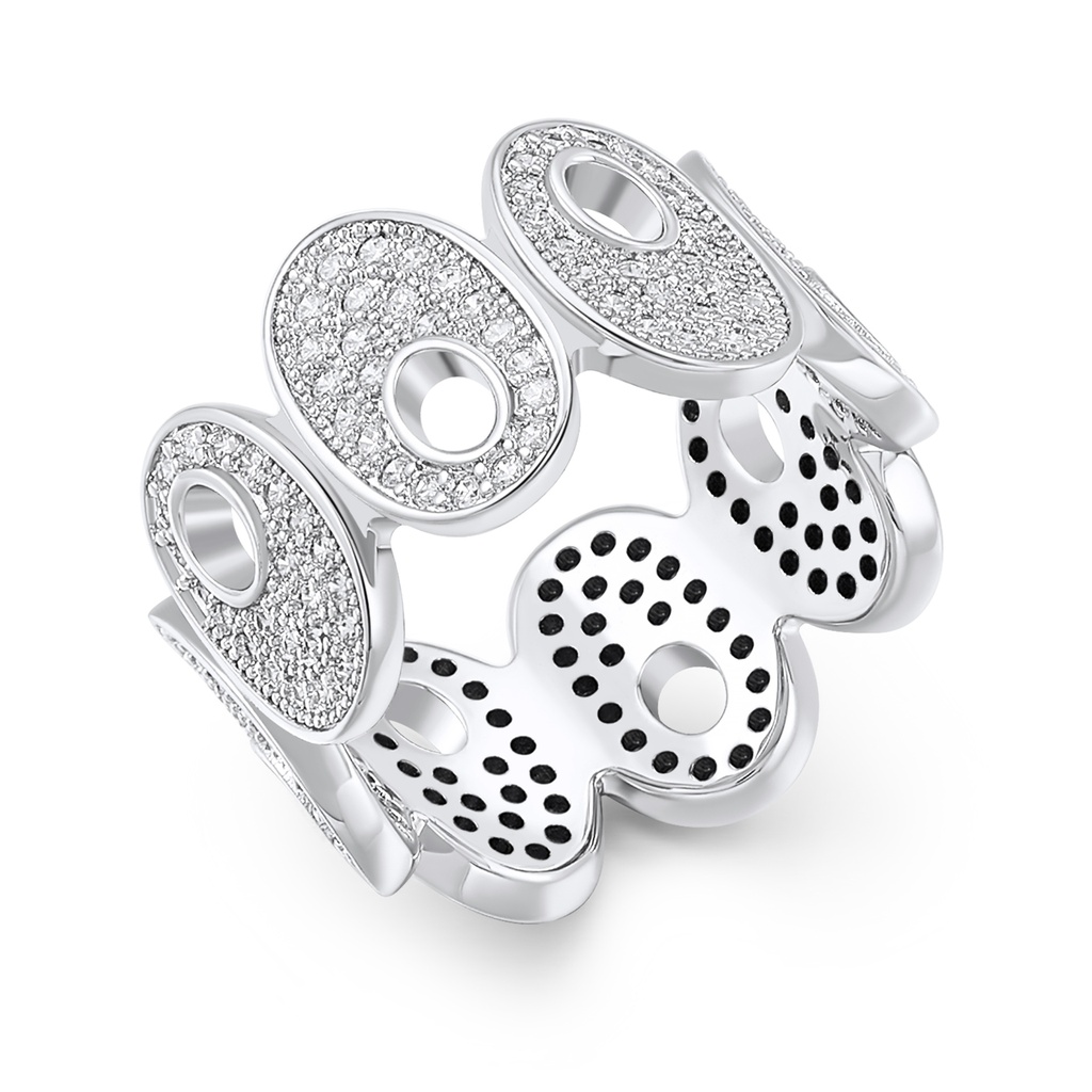 Retro Wide Brass Ring with Black and White CZ Accents