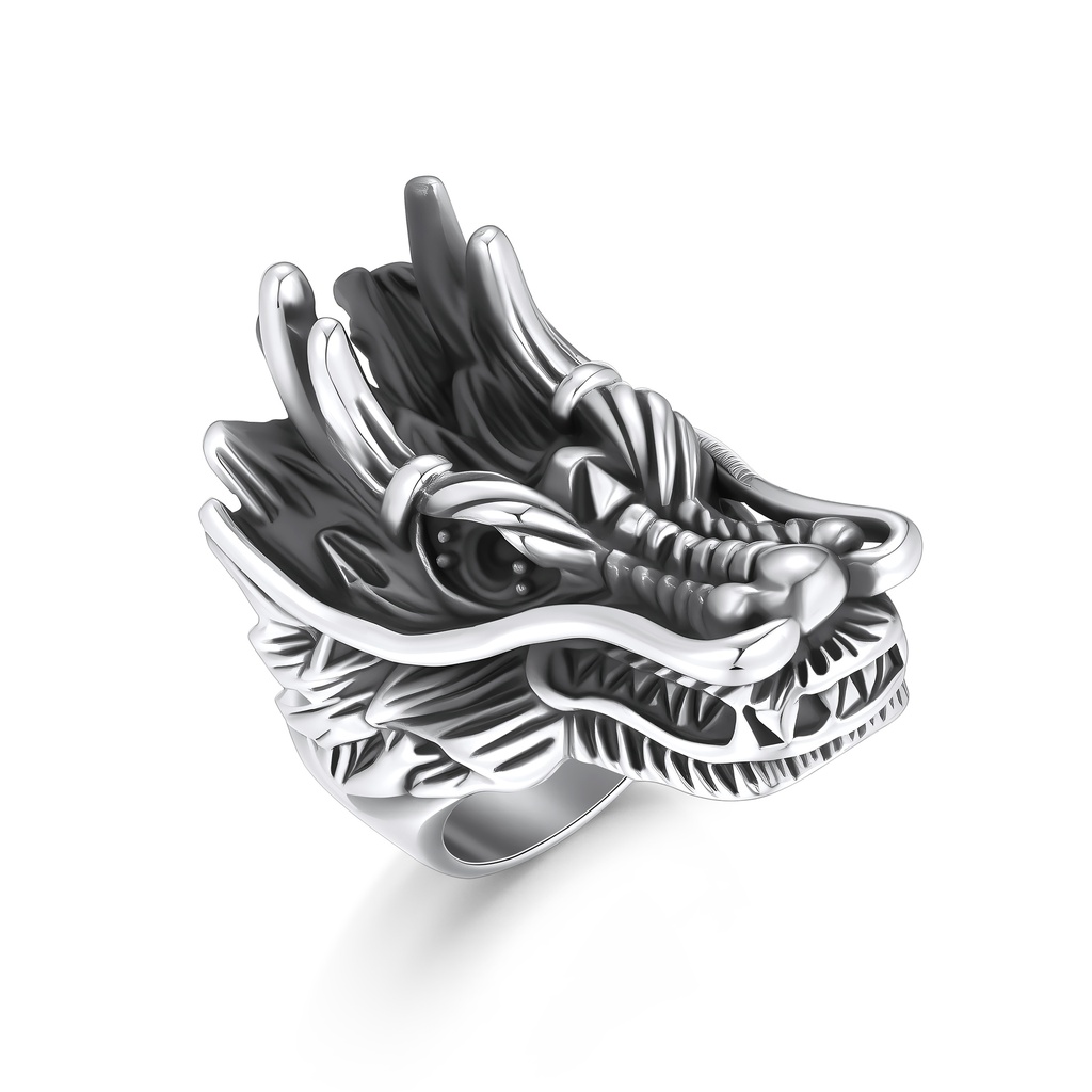 Bold Stainless Steel Dragon Head Statement Ring for Men